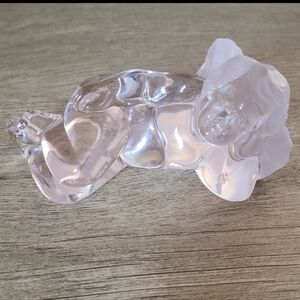 🔥DAUM FRANCE SIGNED PINK CRYSTAL LAYING CHERUB ANGEL FIGURINE ~ PAPERWEIGHT